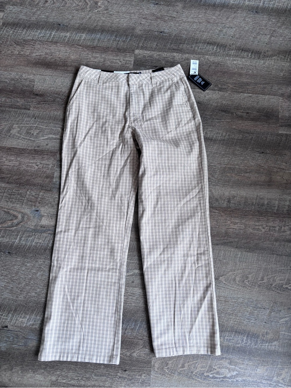New!! Womens Volcom Tan Plaid Straight-Leg Chinos- 29